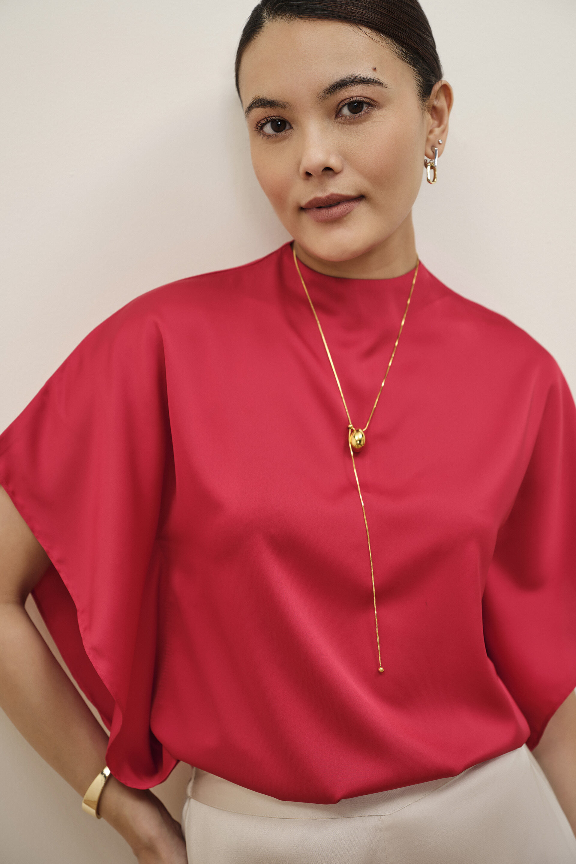 Rose Red Kaftan Top, Red, image 2